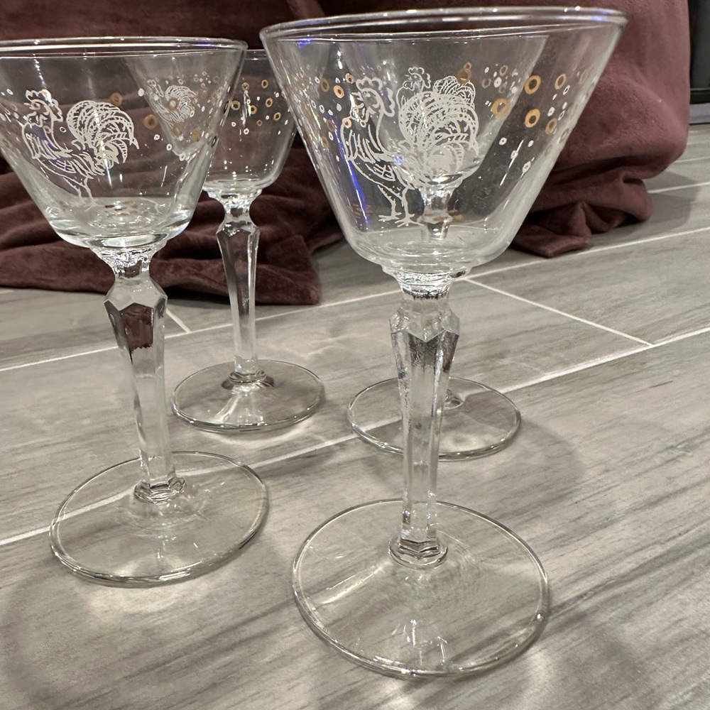 Rare Vintage Rooster Wine Glasses Libby
